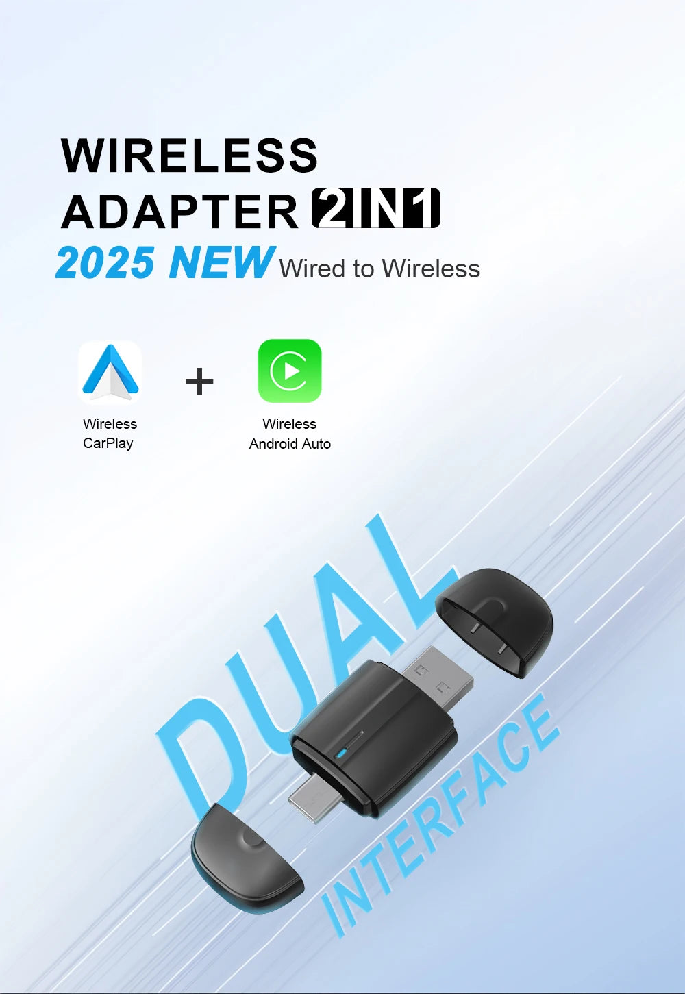 2in1 Wireless Carplay Adapter Android Auto Wired to Wireless Dongle AI Smart Box Automatic Connection Car Intelligent Systems