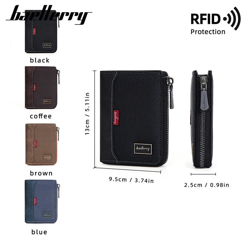 Portefeuille court simple à fermeture éclair Baellerry RFID pour homme, porte-cartes de luxe, porte-photo, porte-monnaie