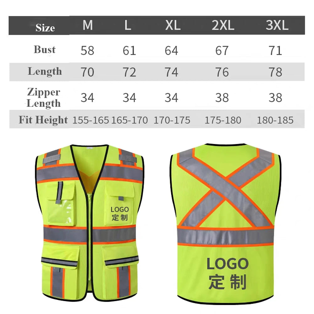Gilet de travail personnalisé avec logo pour hommes, vêtement de sécurité pour le secteur de la construction, avec poches et fermeture éclair