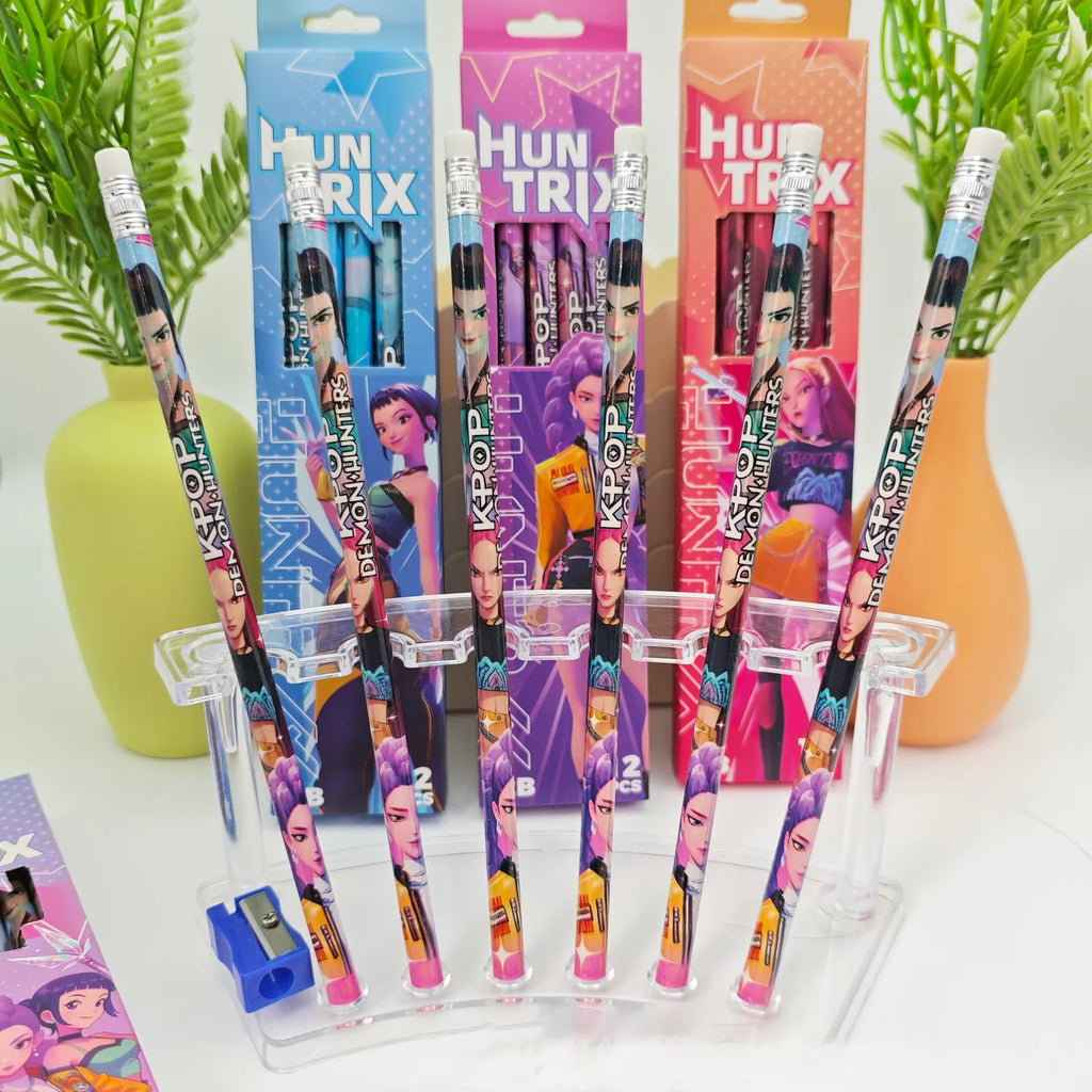 Lot de 12 crayons à dessin Kpop Demon Hunters Huntrix 2B en graphite de bois, pour une écriture fluide, idéaux pour l'école, le bureau et le dessin