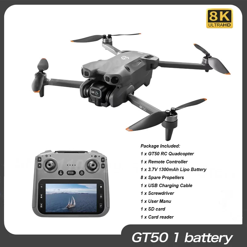 Nouveau drone GT50 original 8K Wi-Fi GPS professionnel HD pour la photographie aérienne, drone télécommandé avec double caméra HD, quadricoptère jouet UAV