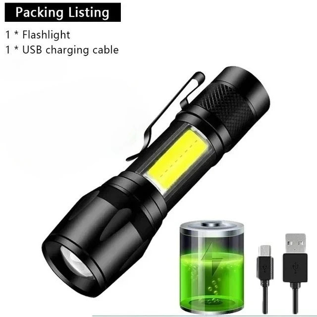 Lampe de poche LED puissante avec affichage de batterie, Rechargeable par USB, Zoom télescopique, torche, lanterne pour Camping en plein air, pêche, 9900lm
