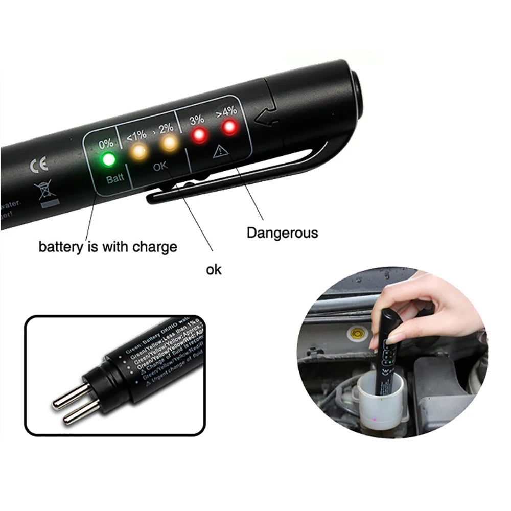Stylo testeur universel de liquide de frein avec indicateur LED, outil de diagnostic précis de la qualité de l'huile pour les tests automobiles DOT3, DOT4 et DOT5.1