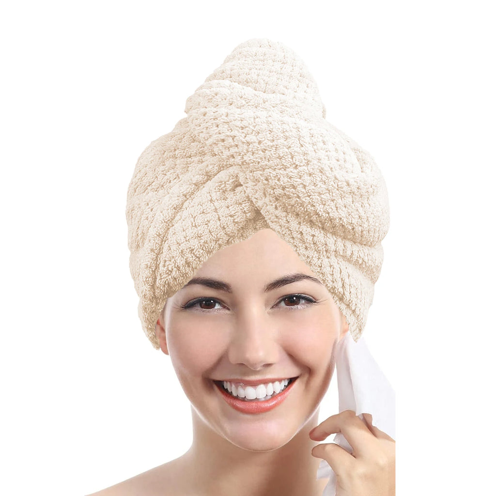 Serviette pour cheveux unie, bonnet de séchage texturé, 25 x 65 cm, serviette absorbante pour femmes à chemise boutonnée