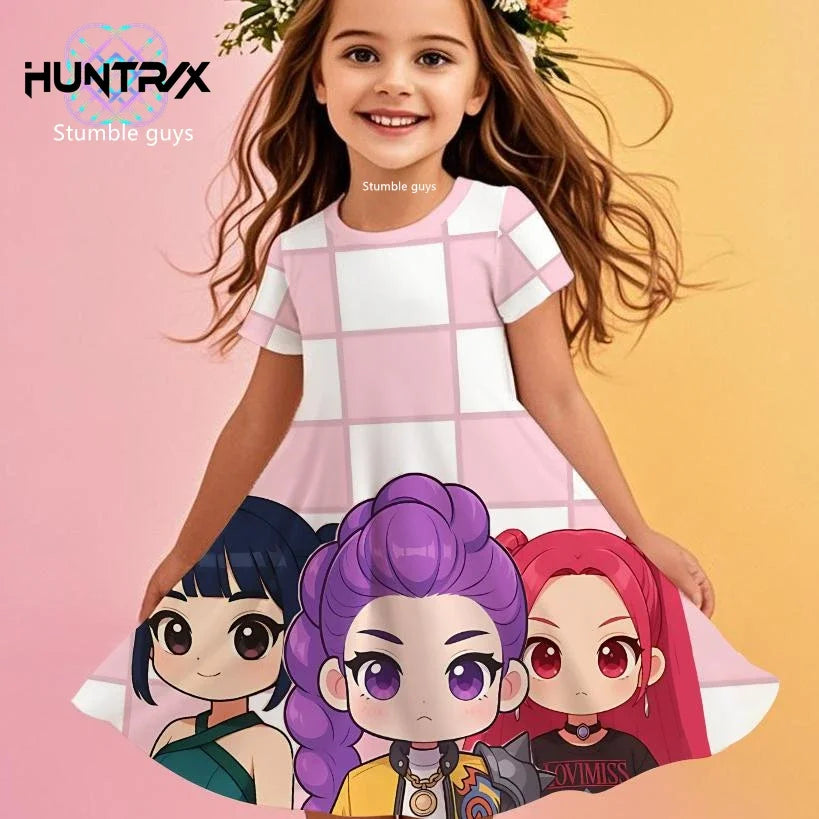 Robe d'été pour filles, style Kpop, chasseuse de démons, princesse anime, dessin animé, robe de plage décontractée, pyjama