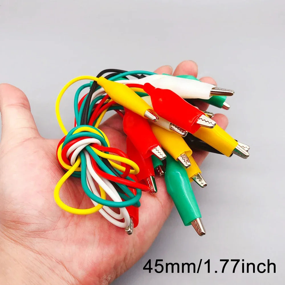 10pcs Colorful Alligator Clips Electric DIY Small Battery Power Cord Sheath Double Head Test Clamp 28mm 35mm 45mm 50cm