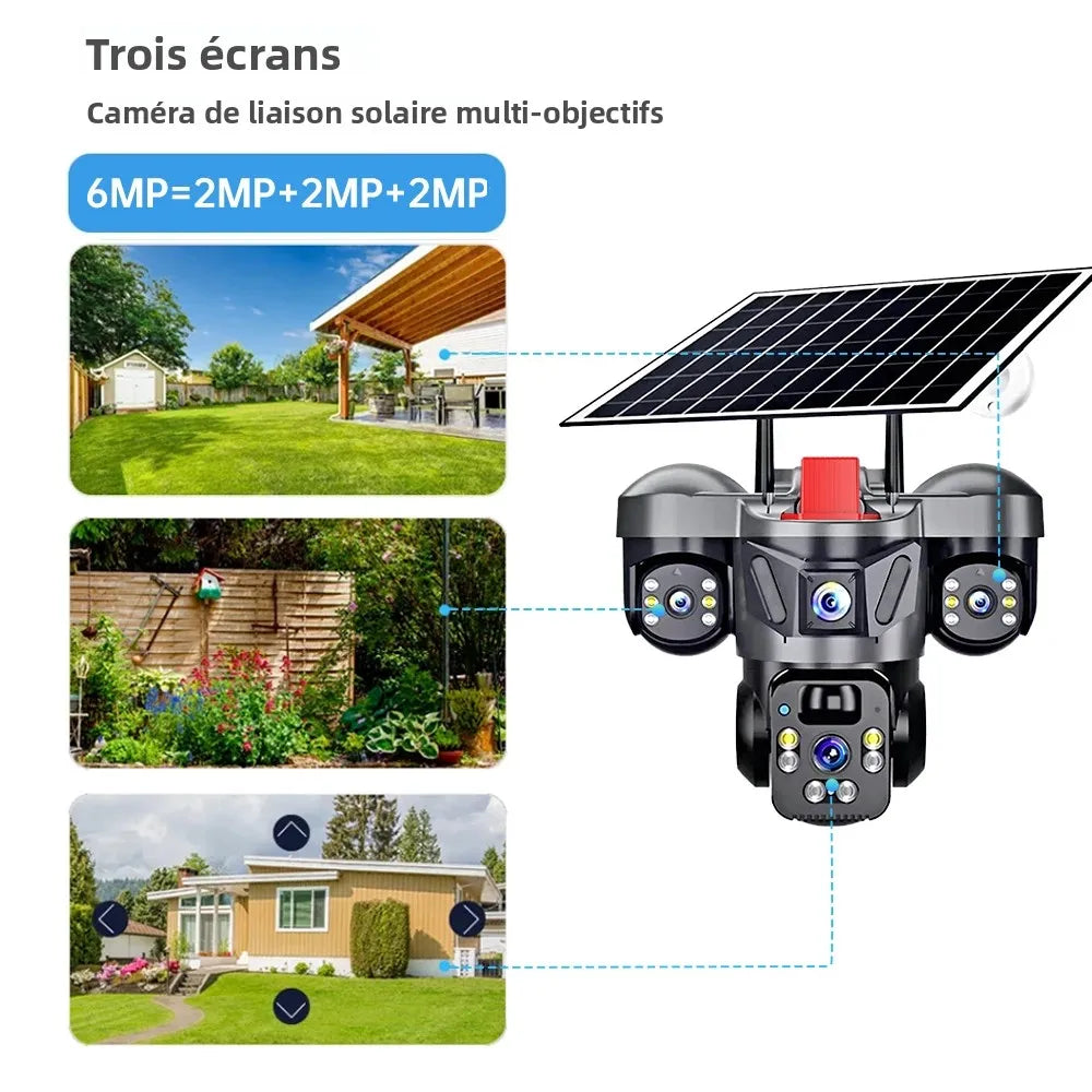 Caméra extérieure PTZ KERUI V380 Pro 6MP WIFI 4G avec panneau solaire, caméra de sécurité domestique à triple objectif, vidéosurveillance CCTV