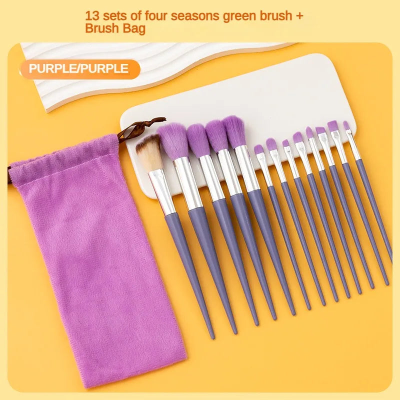 Ensemble de 13 pinceaux de maquillage Purpleflower en forme de feuille de houx, à poils doux, comprenant un pinceau poudre pour le visage, un pinceau illuminateur, un pinceau blush et un pinceau fard à paupières. Un ensemble complet d'outils de beauté.