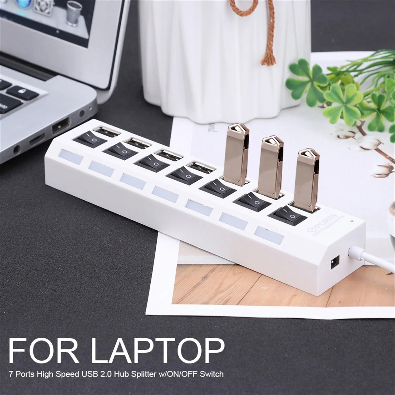 Hub d'extension USB 2.0 à 7 ports pour ordinateur portable ou de bureau