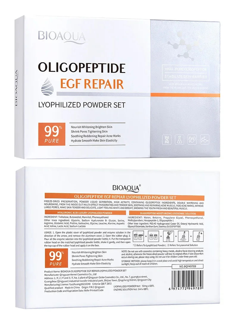 BIOAOUA Oligopeptide Soin Réparateur Visage Poudre Lyophilisée Soin Peau Sensible Hydratant et Lissant Essence d'Acide Hyaluronique