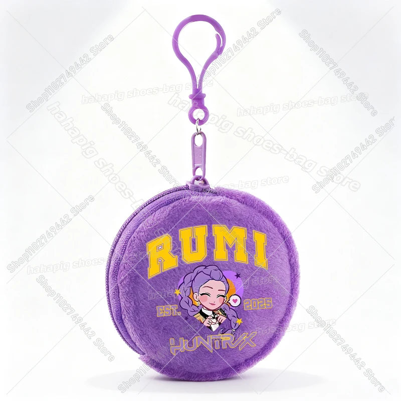 Mini porte-monnaie Kpop Demon Hunters pour fille, pochette ronde, portefeuille à fermeture éclair avec écouteurs et porte-clés, motif Zoey Mira Rumi, pour enfants