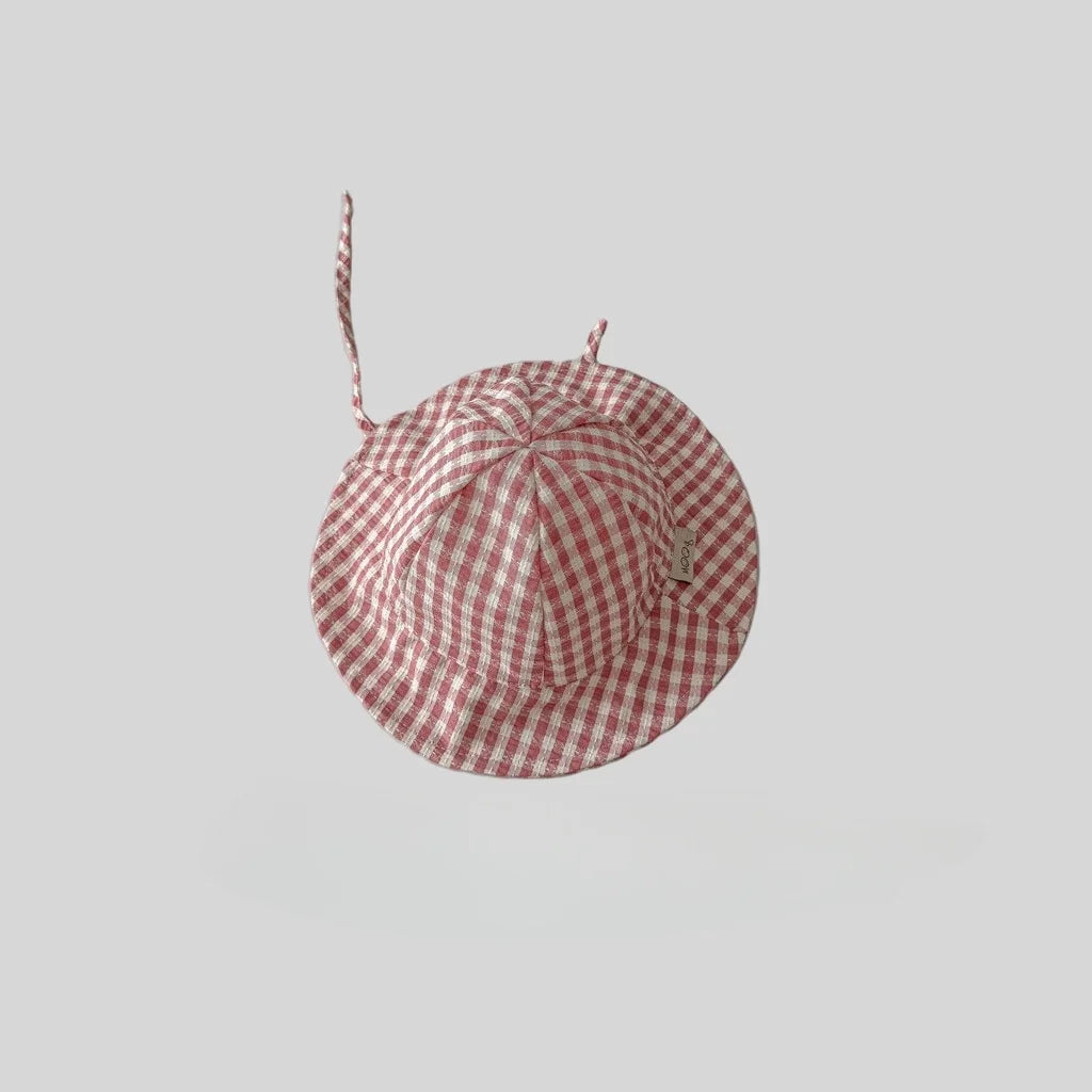 Chapeau bob à carreaux style Instagram pour bébé, idéal pour le printemps et l'été, avec bord fin et large, protection solaire et sangle ajustable