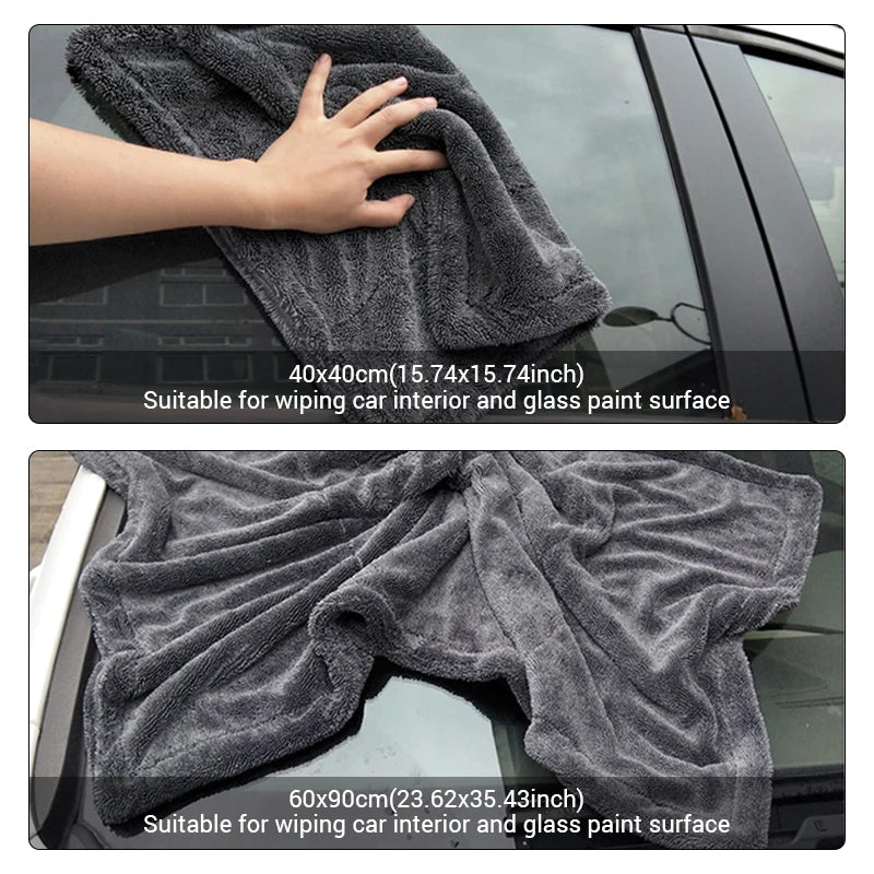 Serviette de nettoyage de voiture en microfibre 1200GSM/600GSM, Double face, Super absorbant, chiffon de nettoyage anti-rayures, doux et pelucheux