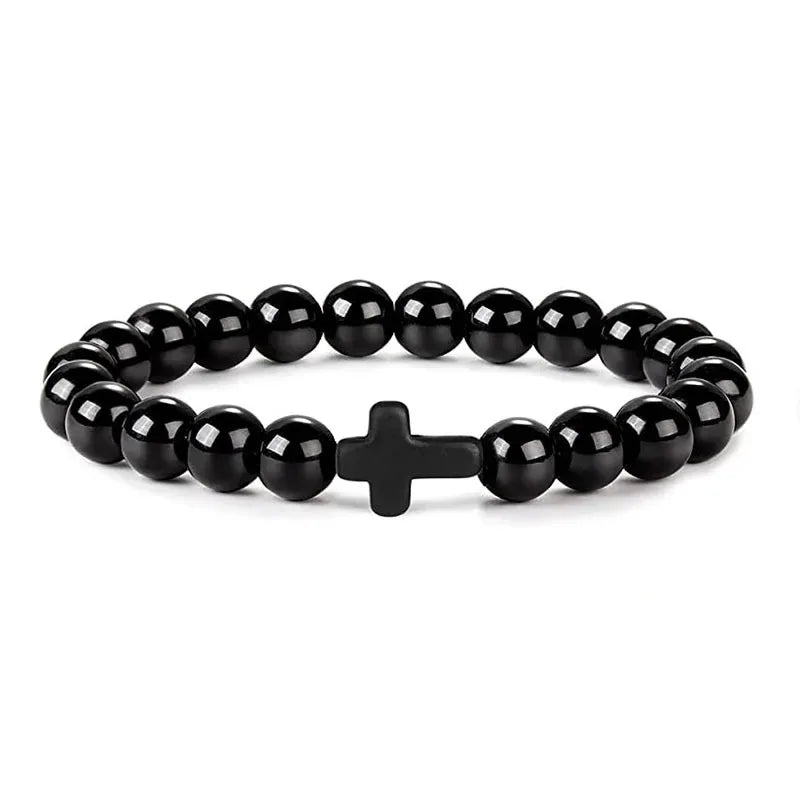 Prière hommes pierre naturelle perles de bois chapelet hématite croix Bracelets Onyx méditation Bracelet femmes Yoga bijoux Homme Pulsera