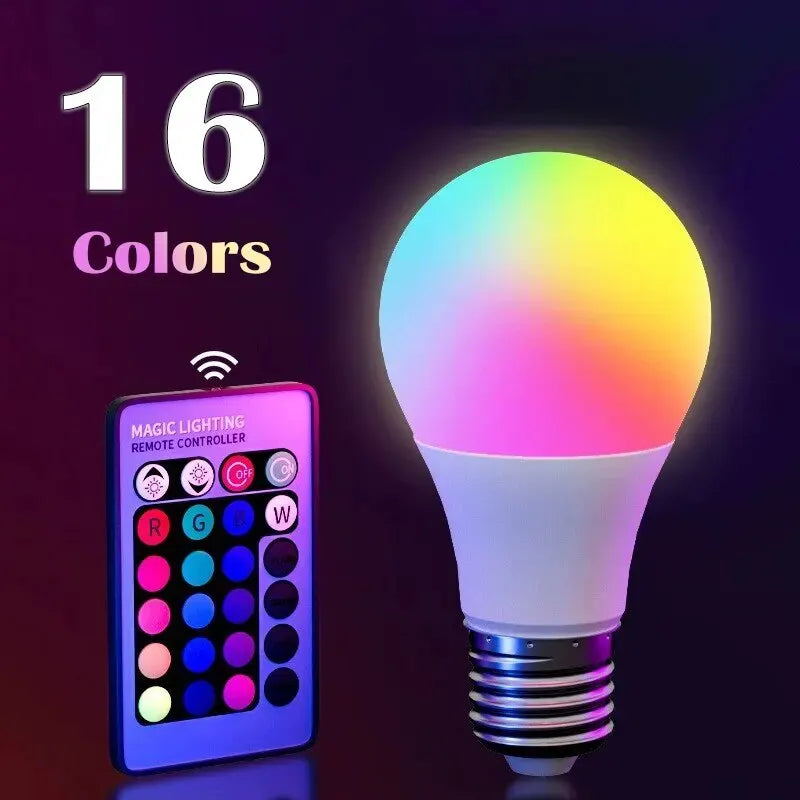Ampoule LED multicolore RGB E27 16 couleurs, 220V, éclairage domestique, variable, 24 touches, télécommande, lampe intelligente, lumière d'ambiance