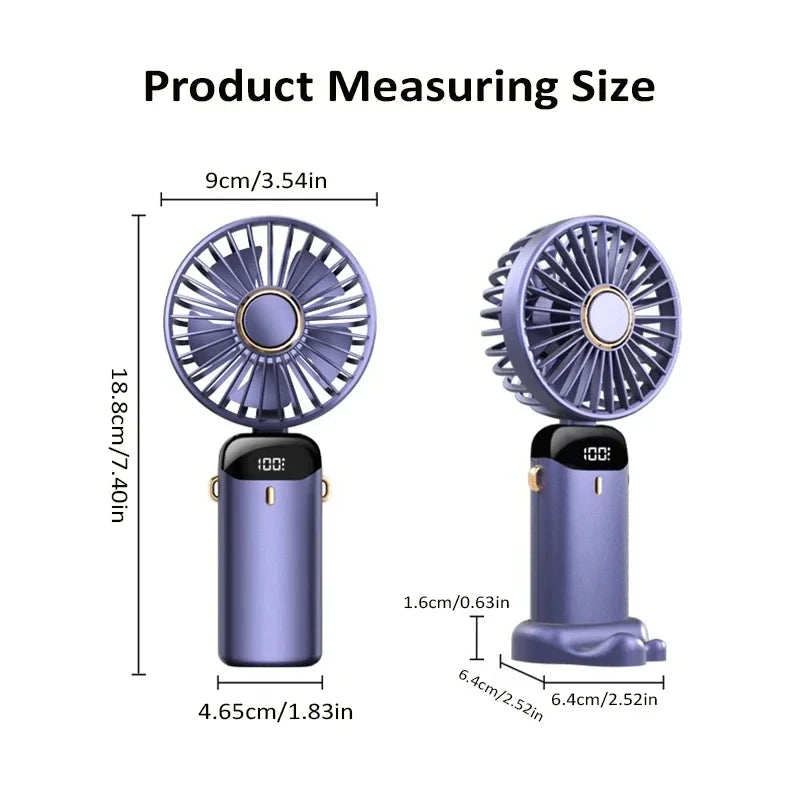 Portable Handheld Personal Rechargeable Fan LED Digital Display 90°Adjustable  Rechargeable Fan , 5 Speed Wind Mini Aromatherapy