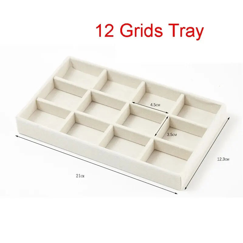 Présentoir à bijoux en velours, porte-bijoux exquis, Portable, bague, boucles d'oreilles, collier, organisateur, boîte de rangement, plateaux organisateurs Beige