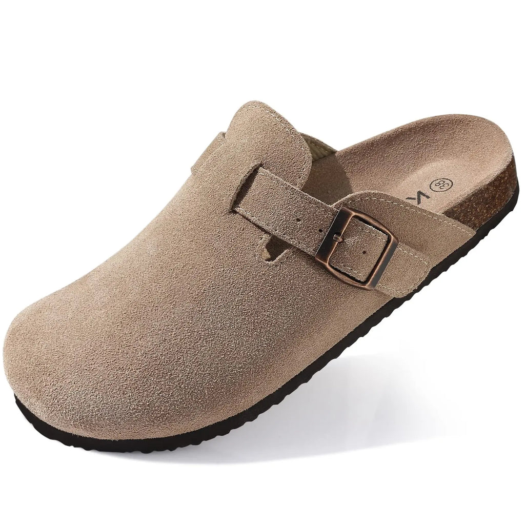 Sandales de plage classiques en daim pour hommes, sabots rétro en liège, mules avec soutien de la voûte plantaire pour femmes
