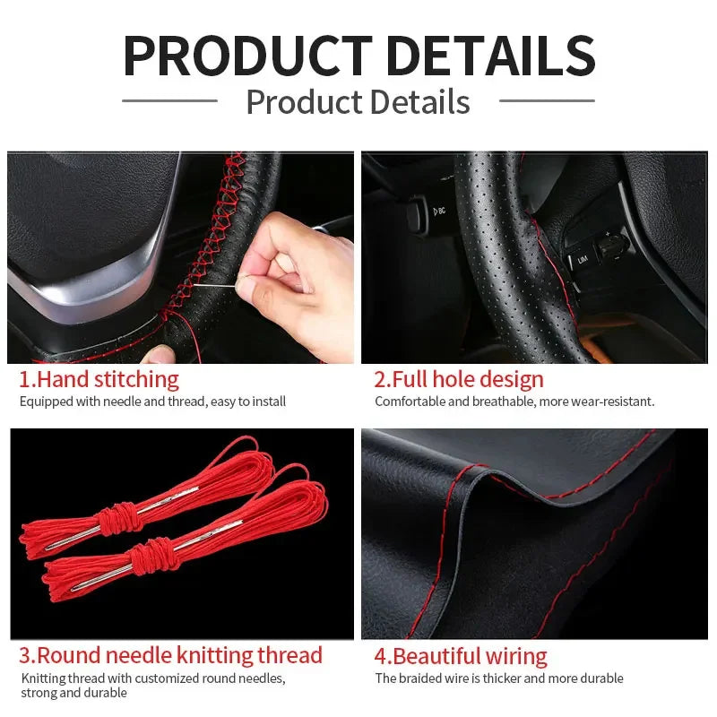 Housse de volant en cuir véritable tressée pour voiture, protection anti-rayures, accessoires de volant