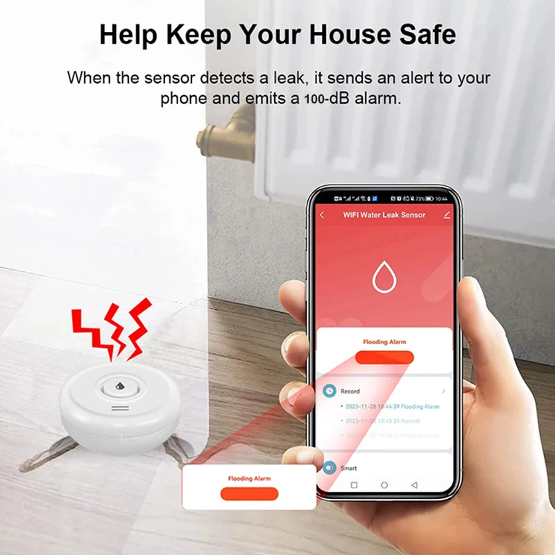 Tuya WiFi capteur d'inondation application Smart Life détection de capteur de fuite d'eau alarme sonore forte liaison alerte Application surveillance à distance