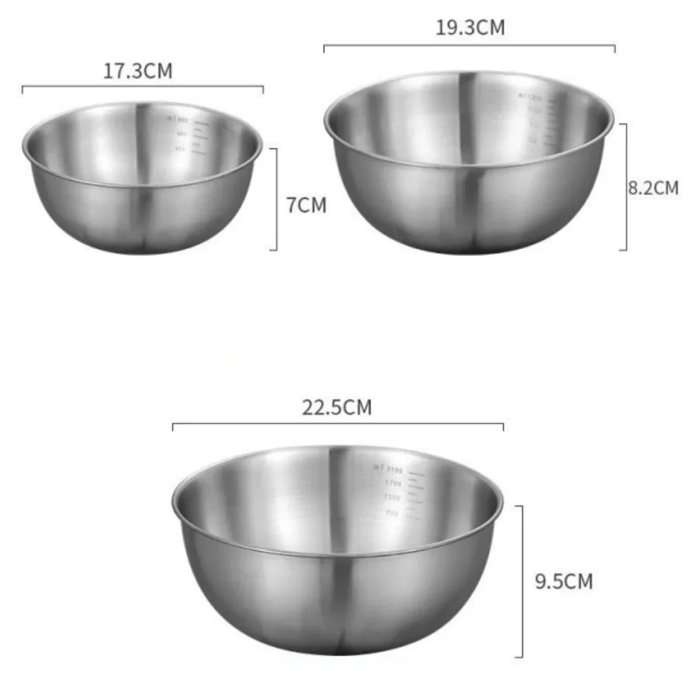 Ensemble de bols en acier inoxydable 1-3, avec échelle pour la cuisson, le stockage des aliments, bols à mélanger de grande capacité pour les essentiels de la cuisine à domicile