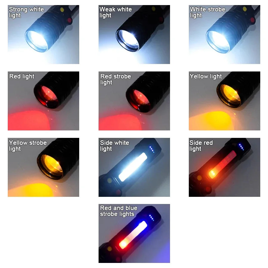 Lampe de poche haute puissance 3LED + COB, Rechargeable par USB, Ultra puissante, lanterne tactique, 10 modes, lampe de pêche pour Camping en plein air