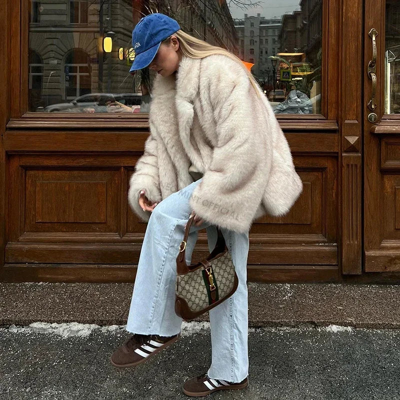 Neo Mint – manteau en fausse fourrure de renard surdimensionné pour femme, vêtement d'extérieur épais et chaud, à la mode, surdimensionné, dégradé, hiver 2024