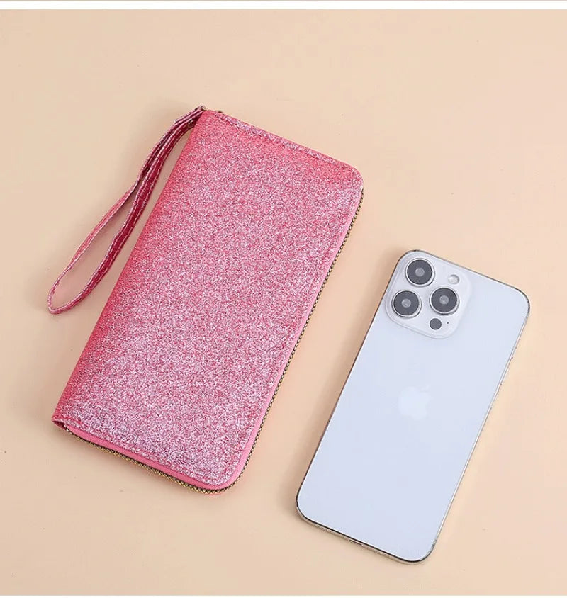 Portefeuille long KPop Demon Hunters pour femmes, à paillettes et fermeture éclair, en cuir PU, porte-monnaie, porte-cartes d'identité, pochette pour femme