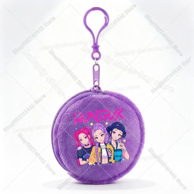 Mini porte-monnaie Kpop Demon Hunters pour fille, pochette ronde, portefeuille à fermeture éclair avec écouteurs et porte-clés, motif Zoey Mira Rumi, pour enfants
