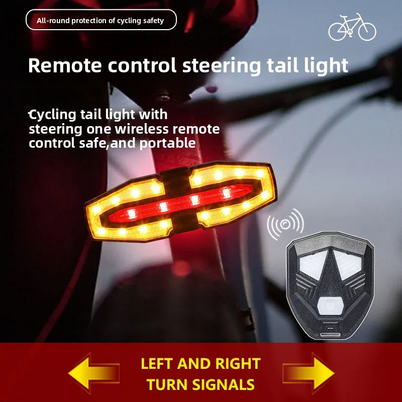 Feu arrière d'avertissement de télécommande de direction de vélo sans fil avec klaxon, son rapide à volume élevé, chargement USB, virage de nuit