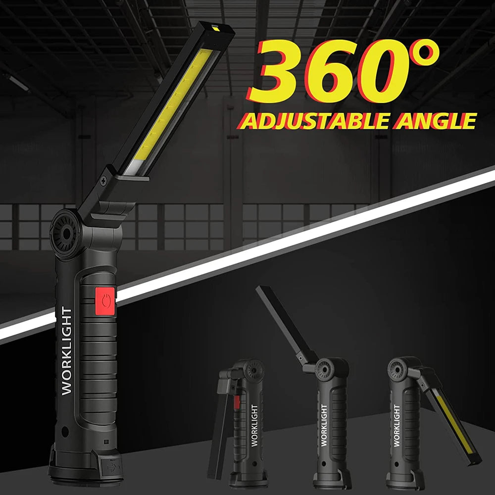 Lampe de poche USB, torche Rechargeable, outil cadeaux pour hommes, lampe de travail LED avec Base magnétique, 5 Modes pour la maison et le Camping en plein air