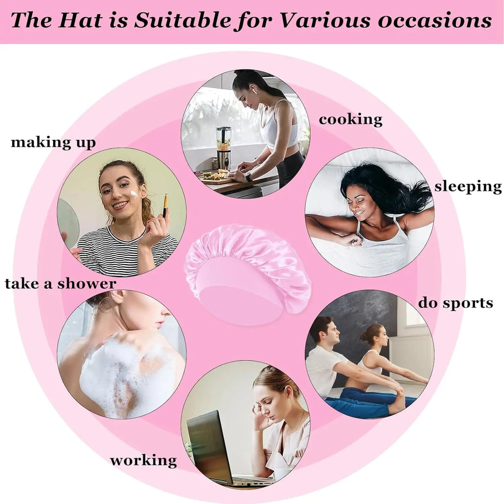 Bonnets en satin de soie pour femmes et hommes - Bonnet élastique à large bande pour cheveux bouclés - Bonnet de douche pour dormir, outil pour perruque