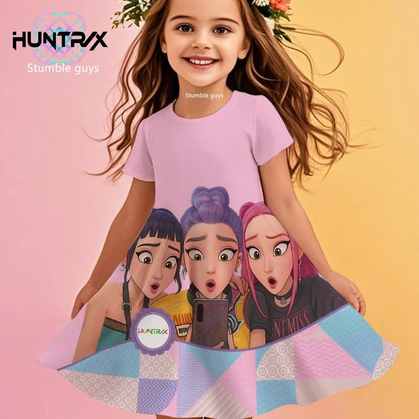 Robe d'été pour filles, style Kpop, chasseuse de démons, princesse anime, dessin animé, robe de plage décontractée, pyjama