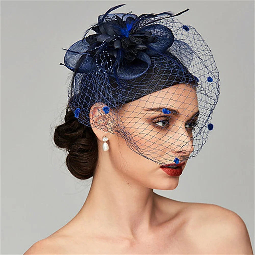 bandeaux de cheveux fleuris pour mariage, bijoux de tête, accessoires de coiffure pour la mariée, petit chapeau, bandeau à plumes, voile de scène