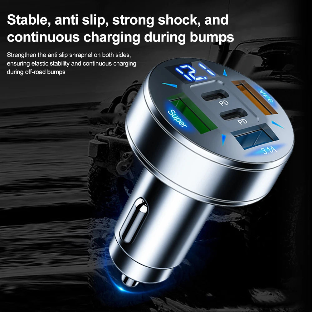 Chargeur de voiture 250 W à 5 ports, charge rapide PD QC3.0, adaptateur secteur USB-C pour iPhone, Samsung, Huawei et Xiaomi. Compatible avec les tensions indiquées