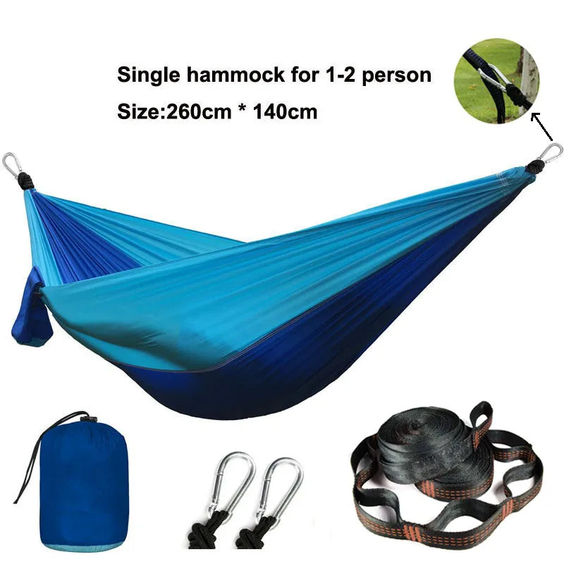 Hamac parachute uni avec sangles et mousqueton noir - Idéal pour le camping, la survie et les voyages - Mobilier d'extérieur deux places