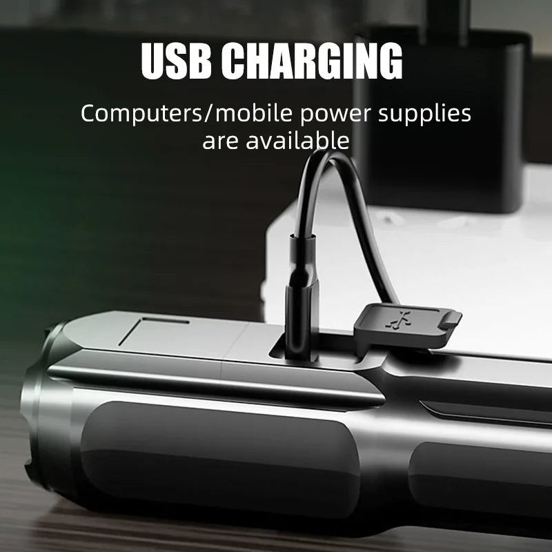 Lampe torche LED pour Camping, haute puissance, Rechargeable, USB, lanterne Zoom, batterie intégrée, étanche, pour la pêche en plein air