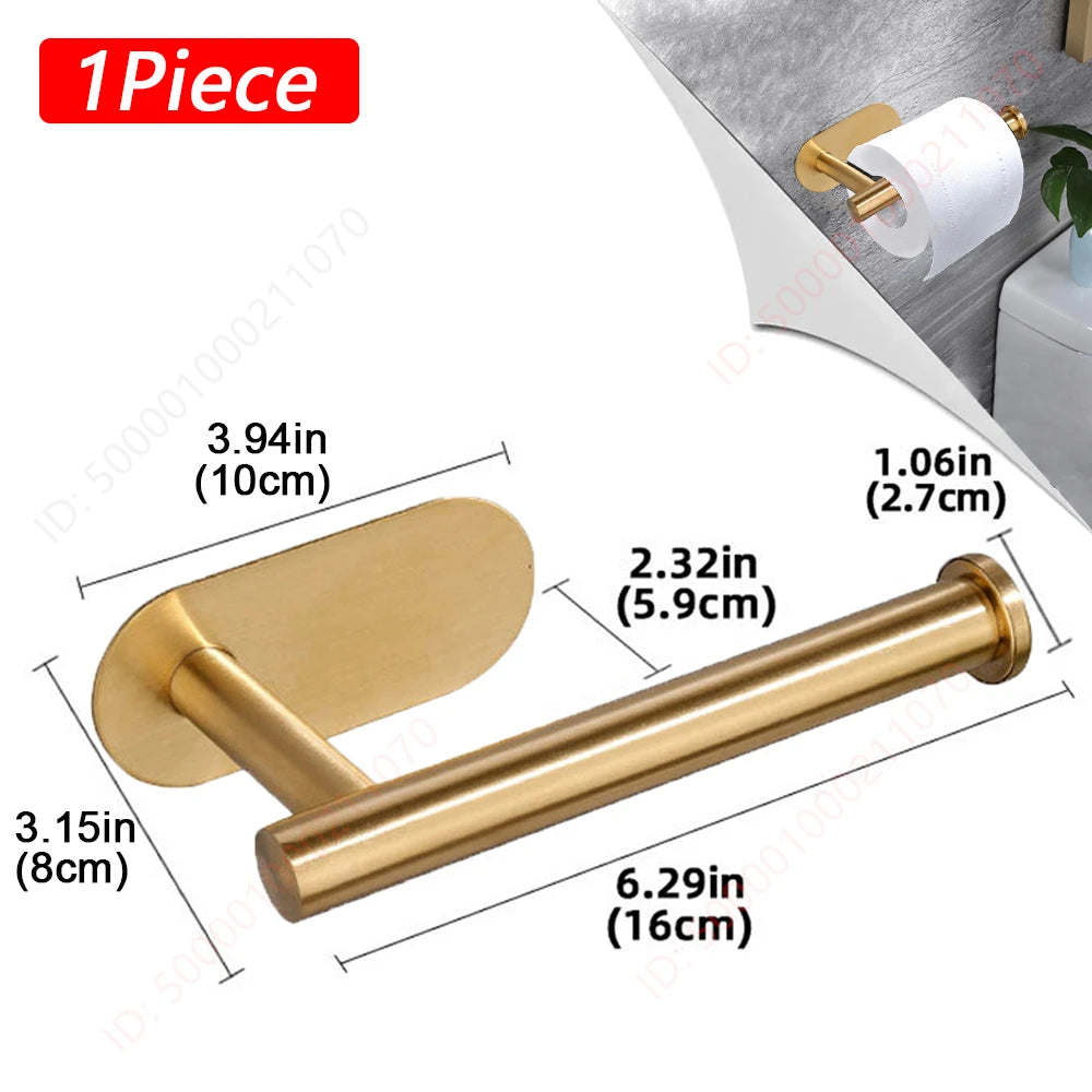 Stainless steel paper roll holder, wall-mounted without drilling, for kitchen, bathroom, wall, and paper towel storage rack.