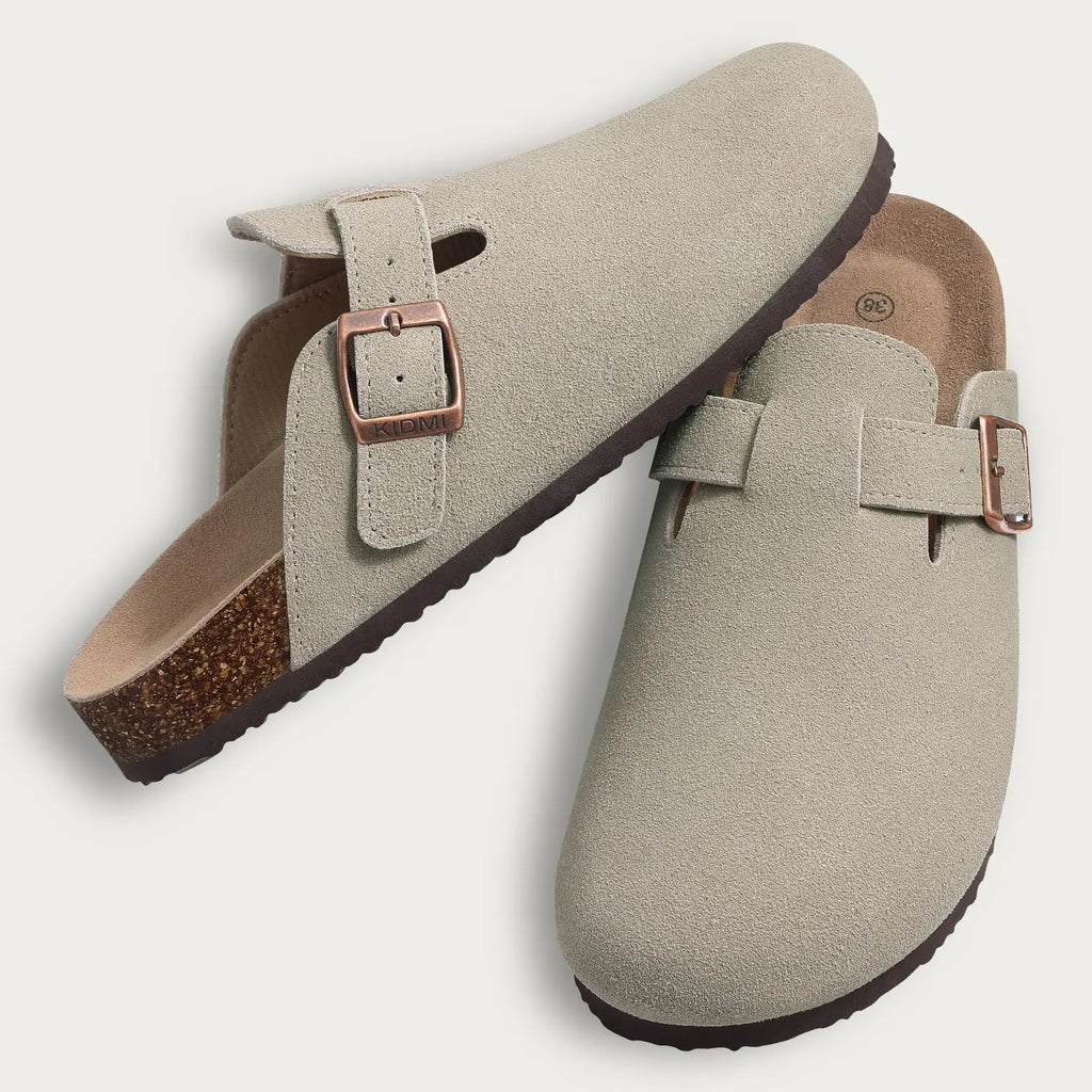 Sandales de plage classiques en daim pour hommes, sabots rétro en liège, mules avec soutien de la voûte plantaire pour femmes