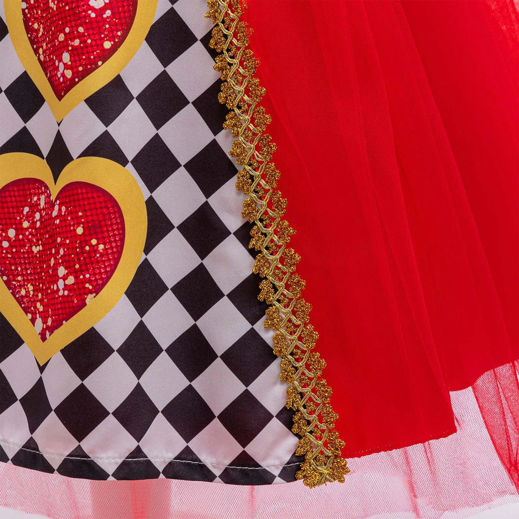 Costume de princesse cœurs rouges pour enfants filles, robe Tutu en Tulle à manches bouffantes, sangle dorée, fête à thème d'halloween, robe de jeu de rôle reine