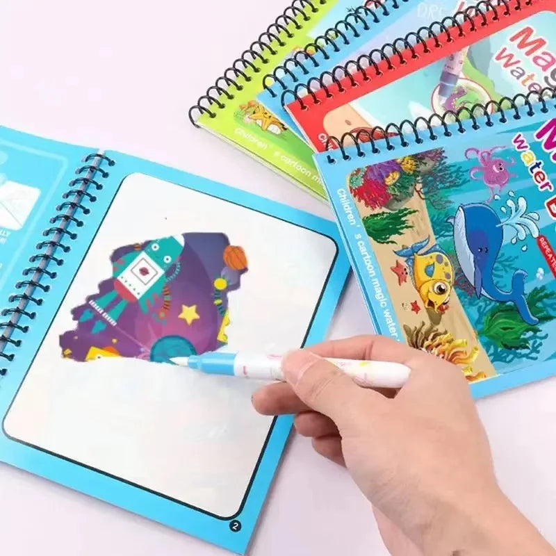 1 livre + 1 stylo - Livre de coloriage réutilisable, livre de peinture à l'eau, jouet de dessin et de puzzle sensoriel pour l'éveil des tout-petits