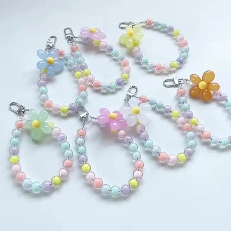 Lanière de téléphone Anti-perte pour clé, pendentif de poignet court, Macaron coloré, perle ronde, chaîne à main pour femmes, lanière de téléphone portable