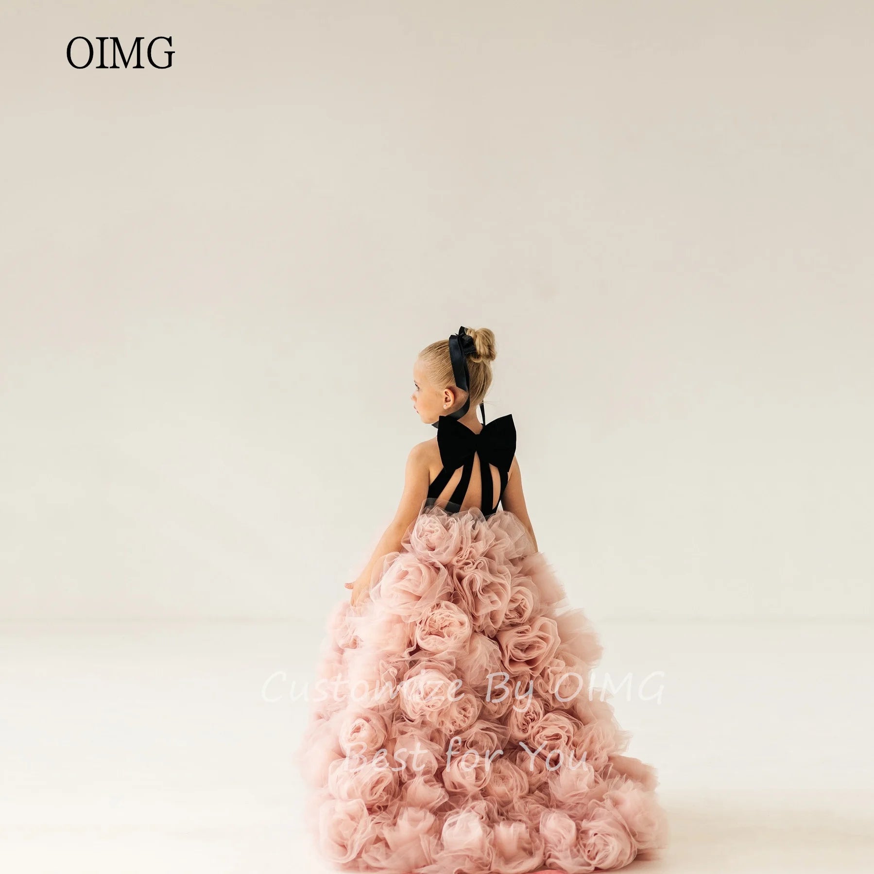 Robe de demoiselle d'honneur de luxe OIMG, robe à col montant, robe de cérémonie de mariage, robe de princesse longue jusqu'au sol, robe d'anniversaire personnalisée