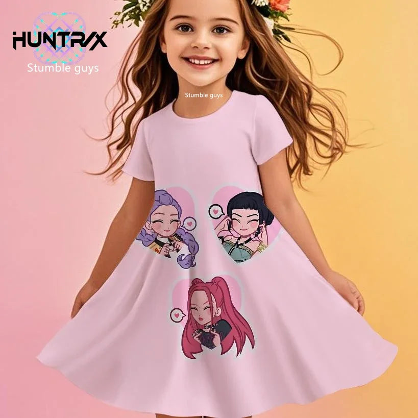 Robe d'été pour filles, style Kpop, chasseuse de démons, princesse anime, dessin animé, robe de plage décontractée, pyjama