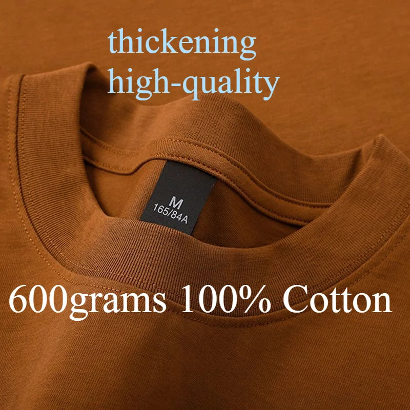 600 grammes 100% coton hommes surdimensionné poids lourd t-shirt été femmes à manches courtes haut décontracté hommes t-shirts