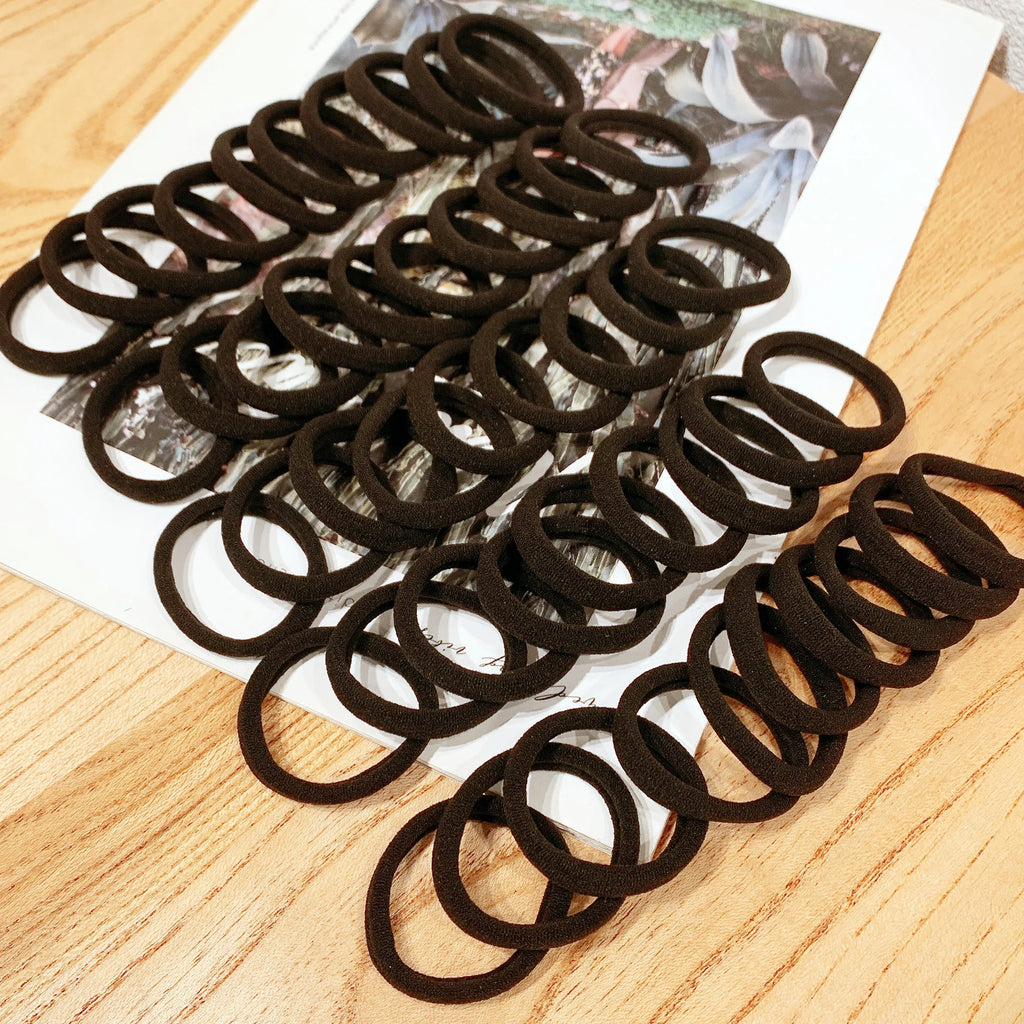 50/100 pièces d'élastiques à cheveux noirs et blancs, élastiques à cheveux pour femmes, élastiques à cheveux à haute élasticité, élastiques à cheveux