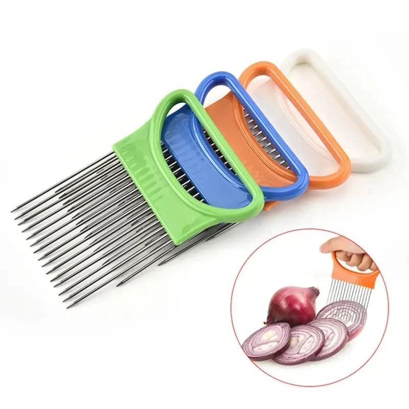 Support de coupe d'oignon en acier inoxydable, trancheur d'aliments, Assistant de coupe d'oignon de tomate, fourchette de coupe de légumes, Gadgets de cuisine