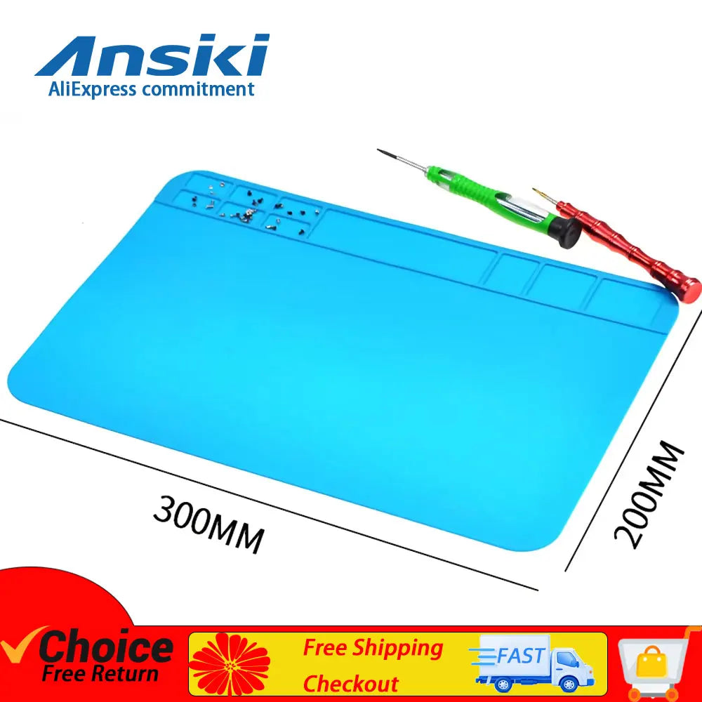 Ansiki 300x200mm Tampon de travail de soudage de réparation Tampon en silicone résistant aux hautes températures ESD antistatique étanche pour kit d'outils de réparation