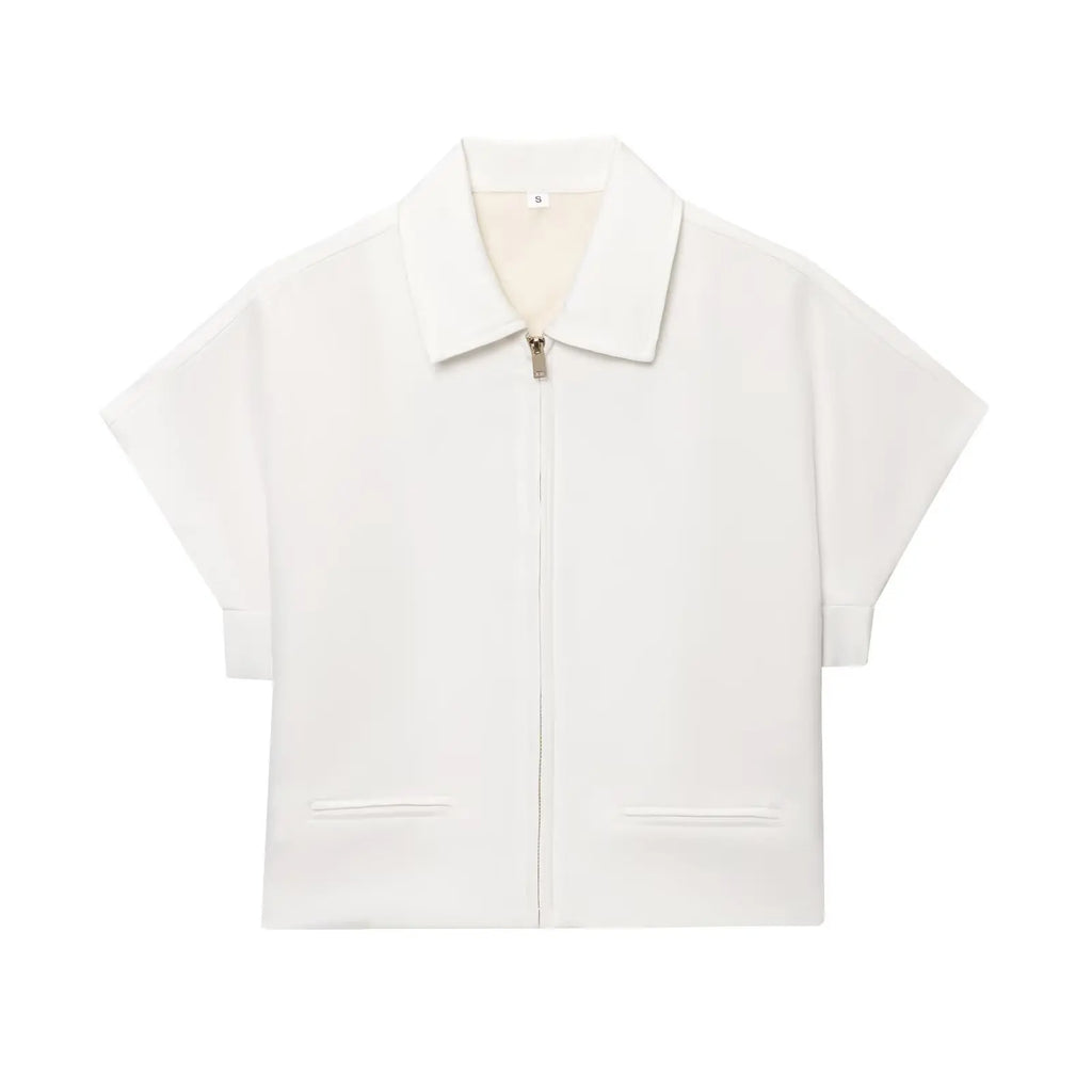 TFMLN – ensemble deux pièces pour femmes, mode, Slim, revers, fermeture éclair, manches courtes, manteau, haut, jambes larges, pantalon, loisirs, noir, été, 2025