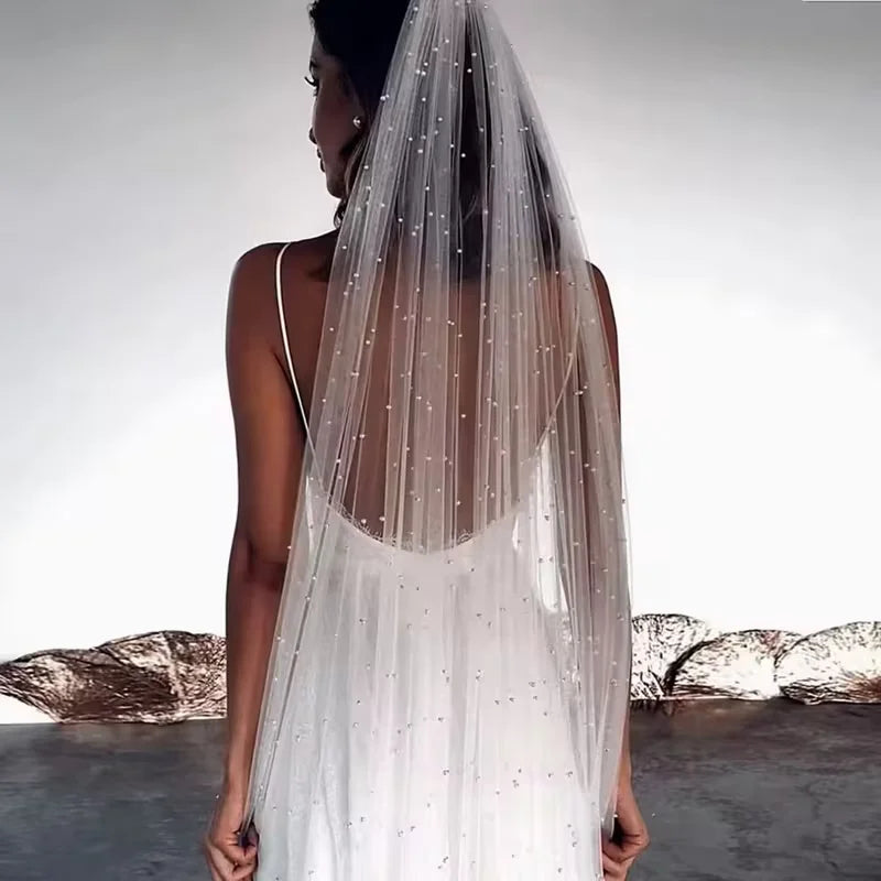 Voile de mariée perlé de 3 mètres de long, une seule couche, accessoire de mariage pour femme